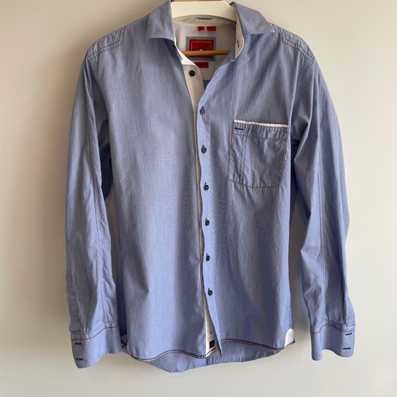 Haupt Germany Mens Blue Cotton Long Sleeve Button Up Fashion Fit Shirt Size M - Picture 1 of 9